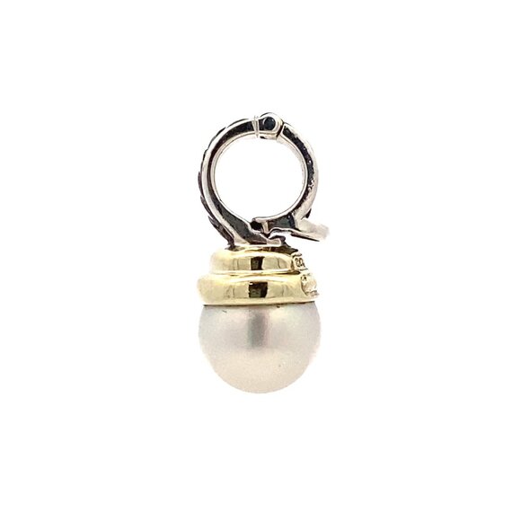 Sterling Silver & 14 Karat Yellow Gold David Yurman Cable Pearl Enhancer Pendant - Picture 3 of 4